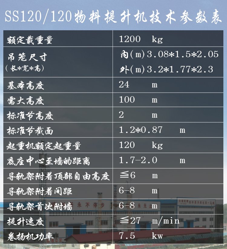 河南大誠機(jī)械SS120/120物料提升機(jī)參數(shù)